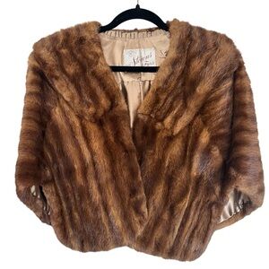 Vintage Stevens Furs Brown Real Fur Cropped Jacket Likely Mink Bolero Coat